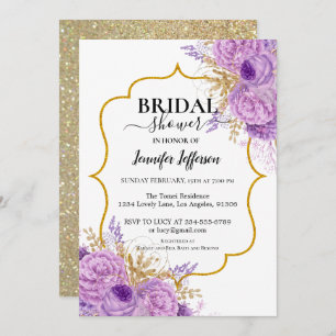 Glitter Paarse Floral Bridal Shower Kaart