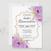 Glitter Paarse Floral Quinceanera Kaart (Voorkant)