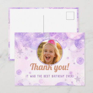 Glitter Paarse Foto Meisjes Verjaardagsfeestje Briefkaart