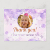 Glitter Paarse Foto Meisjes Verjaardagsfeestje Briefkaart (Voorkant)