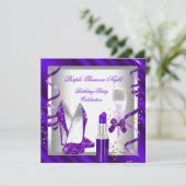 Glitter Paarse Glamor Night Champagne Party Kaart (Staand voorkant)