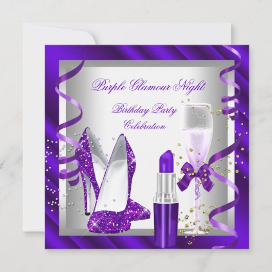 Glitter Paarse Glamor Night Champagne Party Kaart (Voorkant)