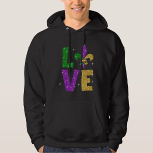 Glitter Paarse gouden liefdesbrief Mardi Gras Fest Hoodie