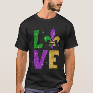 Glitter Paarse gouden liefdesbrief Mardi Gras Fest T-shirt