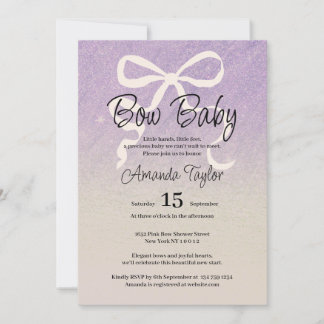 Glitter paarse gradient coquette strik Baby Shower Kaart