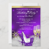 Glitter Paarse hiel-hoezen Gold Champagne Kaart (Voorkant)