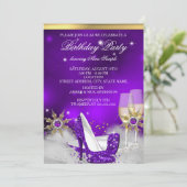 Glitter Paarse hiel-hoezen Gold Champagne Kaart (Staand voorkant)