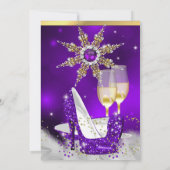 Glitter Paarse hiel-hoezen Gold Champagne Kaart (Achterkant)