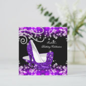 Glitter Paarse High Heels Diamonds zaterdag Kaart (Staand voorkant)