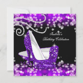 Glitter Paarse High Heels Diamonds zaterdag Kaart (Voorkant)