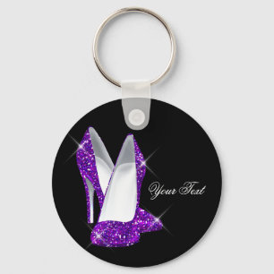 Glitter Paarse Hoge Hakken Schoenen Sleutelhanger
