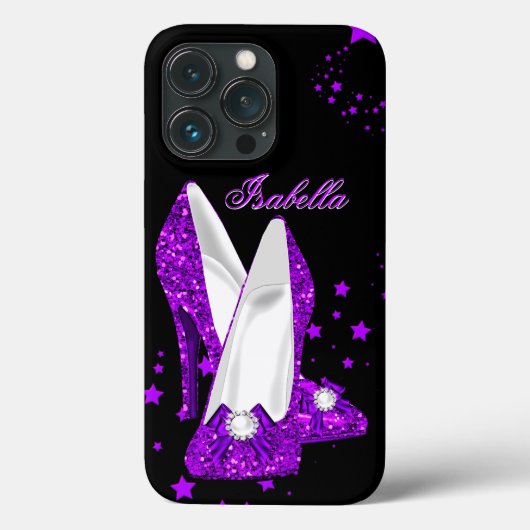 Glitter Paarse Hoge Hakken Zwart Case-Mate iPhone Case (Achterkant)