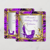 Glitter Paarse hoge hiel-schoenen Goudwitte zijde Kaart (Voorkant / Achterkant)
