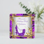 Glitter Paarse hoge hiel-schoenen Goudwitte zijde Kaart (Staand voorkant)