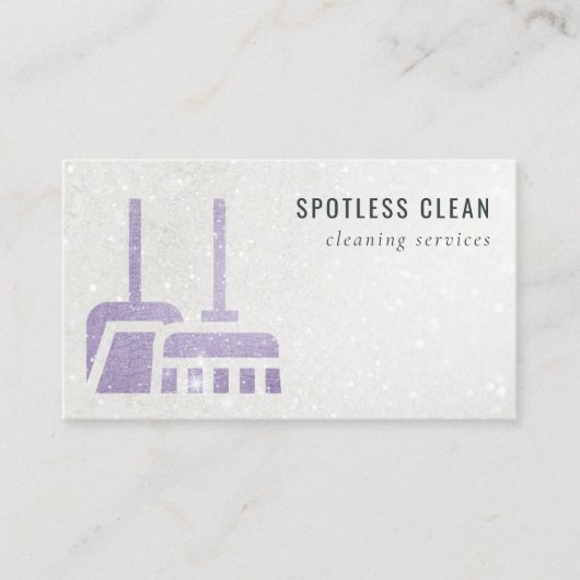 Glitter Paarse Lila Mauve Broom Cleaning Service Visitekaartje (Voorkant)