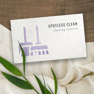 Glitter Paarse Lila Mauve Broom Cleaning Service Visitekaartje