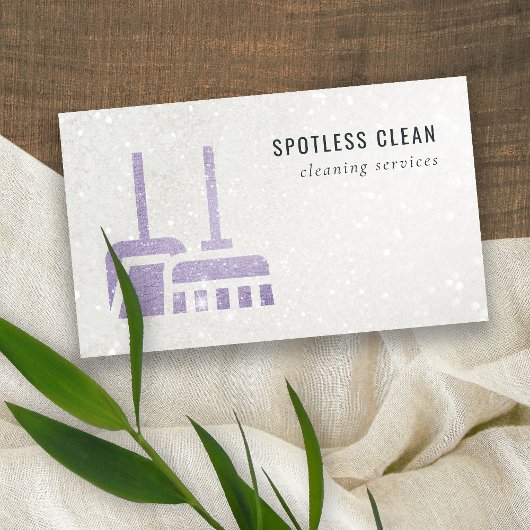 Glitter Paarse Lila Mauve Broom Cleaning Service Visitekaartje