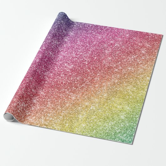 Glitter Paarse roze gele kleurige regenboog Cadeaupapier (Uitgerold)