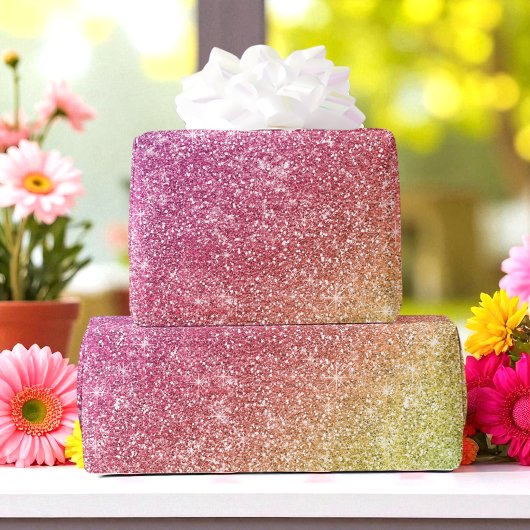 Glitter Paarse roze gele kleurige regenboog Cadeaupapier