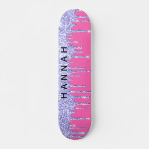 Glitter Paarse schijven Aangepast warm roze Persoonlijk Skateboard