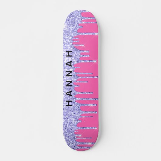 Glitter Paarse schijven Aangepast warm roze Persoonlijk Skateboard (Voorkant)