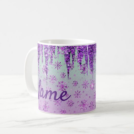 Glitter Paarse Snowflakes Design Coffee Mok Cup (Voorkant links)