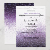 Glitter Paarse Sweet 16 / Cocktailparty Uitnodigin Kaart (Voorkant / Achterkant)
