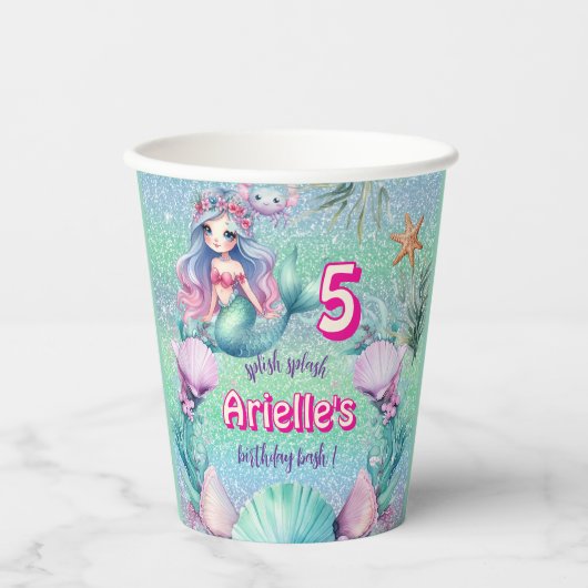 Glitter Paarse zeemeermin verjaardag Papieren Bekers (Voorkant)