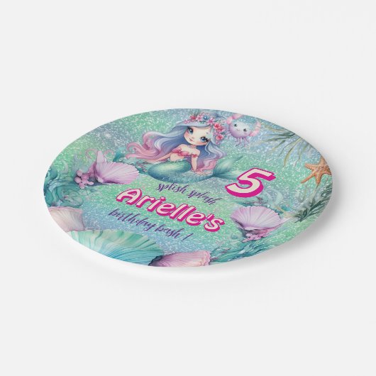 Glitter Paarse zeemeermin verjaardag Papieren Bordje (Gekanteld)