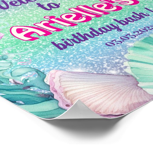 Glitter Paarse zeemeermin verjaardag Poster (Hoek)