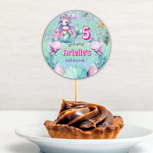 Glitter Paarse zeemeermin verjaardag Ronde Sticker