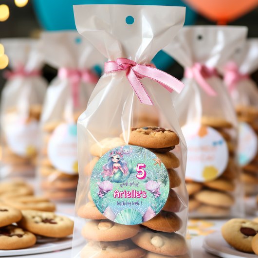 Glitter Paarse zeemeermin verjaardag Ronde Sticker