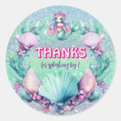 Glitter Paarse zeemeermin verjaardag Ronde Sticker (Voorkant)