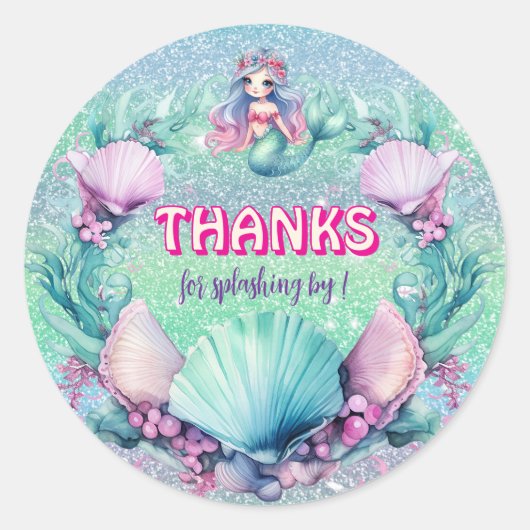 Glitter Paarse zeemeermin verjaardag Ronde Sticker (Voorkant)