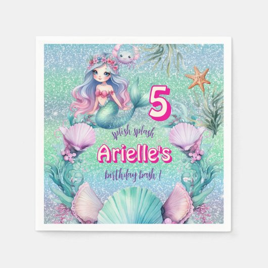 Glitter Paarse zeemeermin verjaardag Servet (Voorkant)