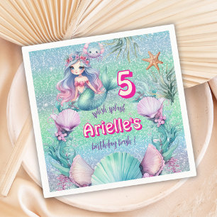 Glitter Paarse zeemeermin verjaardag Servet