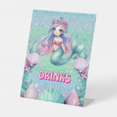 Glitter Paarse Zeemeermin verjaardagsfeest Drinken Reclamebord Met Voetstuk (Voorkant)