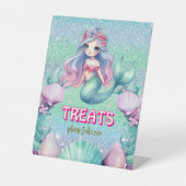 Glitter Paarse zeemeermin verjaardagsfeestjes Reclamebord Met Voetstuk (Voorkant)