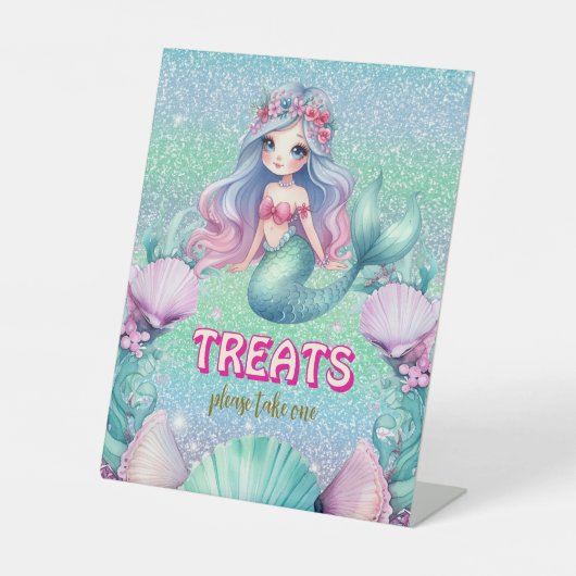 Glitter Paarse zeemeermin verjaardagsfeestjes Reclamebord Met Voetstuk (Voorkant)