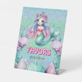 Glitter Paarse Zeemeermin verjaardagsgunsten Reclamebord Met Voetstuk (Voorkant)