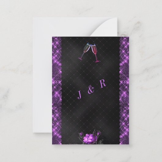 Glitter Paarse zwarte bruiloft uitnodiging Sjabloo (Achterkant)