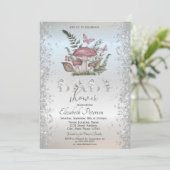 Glitter Paddenstoelen Vlinders Zilver Baby shower Kaart (Staand voorkant)