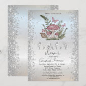 Glitter Paddenstoelen Vlinders Zilver Baby shower Kaart (Voorkant / Achterkant)