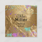 Glitter Paint Splatter Makeup Artiest Gold Metalli Vierkante Visitekaartje (Voorkant)