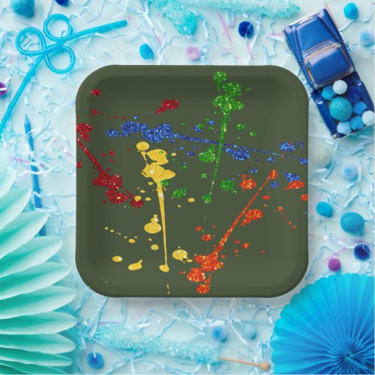 Glitter Paintball Party Paint Splatter Papieren Bordje (Feest)