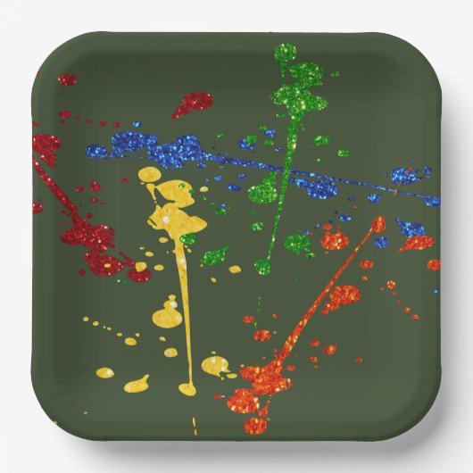 Glitter Paintball Party Paint Splatter Papieren Bordje (Voorkant)