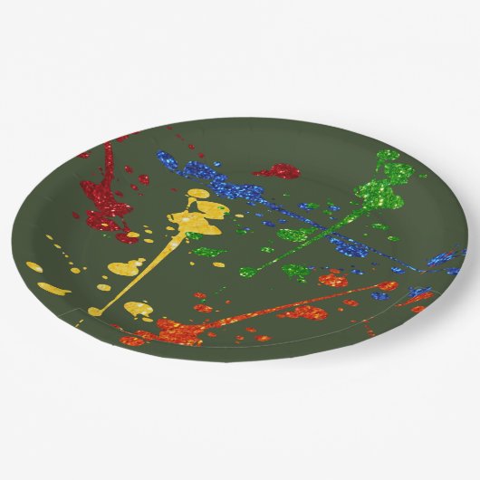Glitter Paintball Party Paint Splatter Papieren Bordje (Gekanteld)