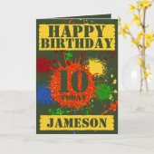 Glitter Paintball Theme Name & Age Birthday Kaart (Gele Bloem)