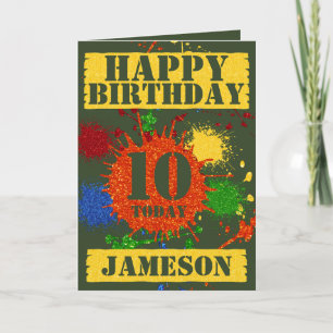 Glitter Paintball Theme Name & Age Birthday Kaart