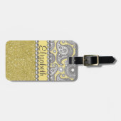 Glitter Paisley Rhinestone Print Patroon Bagagelabel (Voorkant horizontaal)